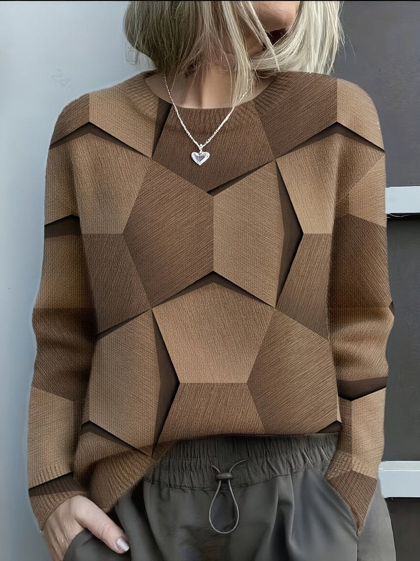 Olivia | Women's Long Sleeve Geometric Print Knit Sweater with Crew-Neck for Everyday