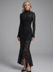 Charlotte | Women's Long Sleeve Mock Neck Lace Cocktail Dress Gown with Floral