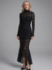 Charlotte | Women's Long Sleeve Mock Neck Lace Cocktail Dress Gown with Floral