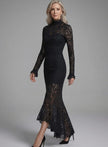Charlotte | Women's Long Sleeve Mock Neck Lace Cocktail Dress Gown with Floral
