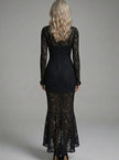 Charlotte | Women's Long Sleeve Mock Neck Lace Cocktail Dress Gown with Floral