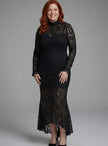 Charlotte | Women's Long Sleeve Mock Neck Lace Cocktail Dress Gown with Floral