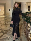 Charlotte | Women's Long Sleeve Mock Neck Lace Cocktail Dress Gown with Floral