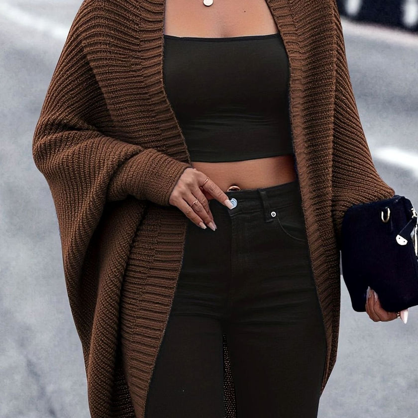 Madison | Women's Longline Open-Front Batwing-Sleeve Cardigan Knit Sweater with Wrap for Layering