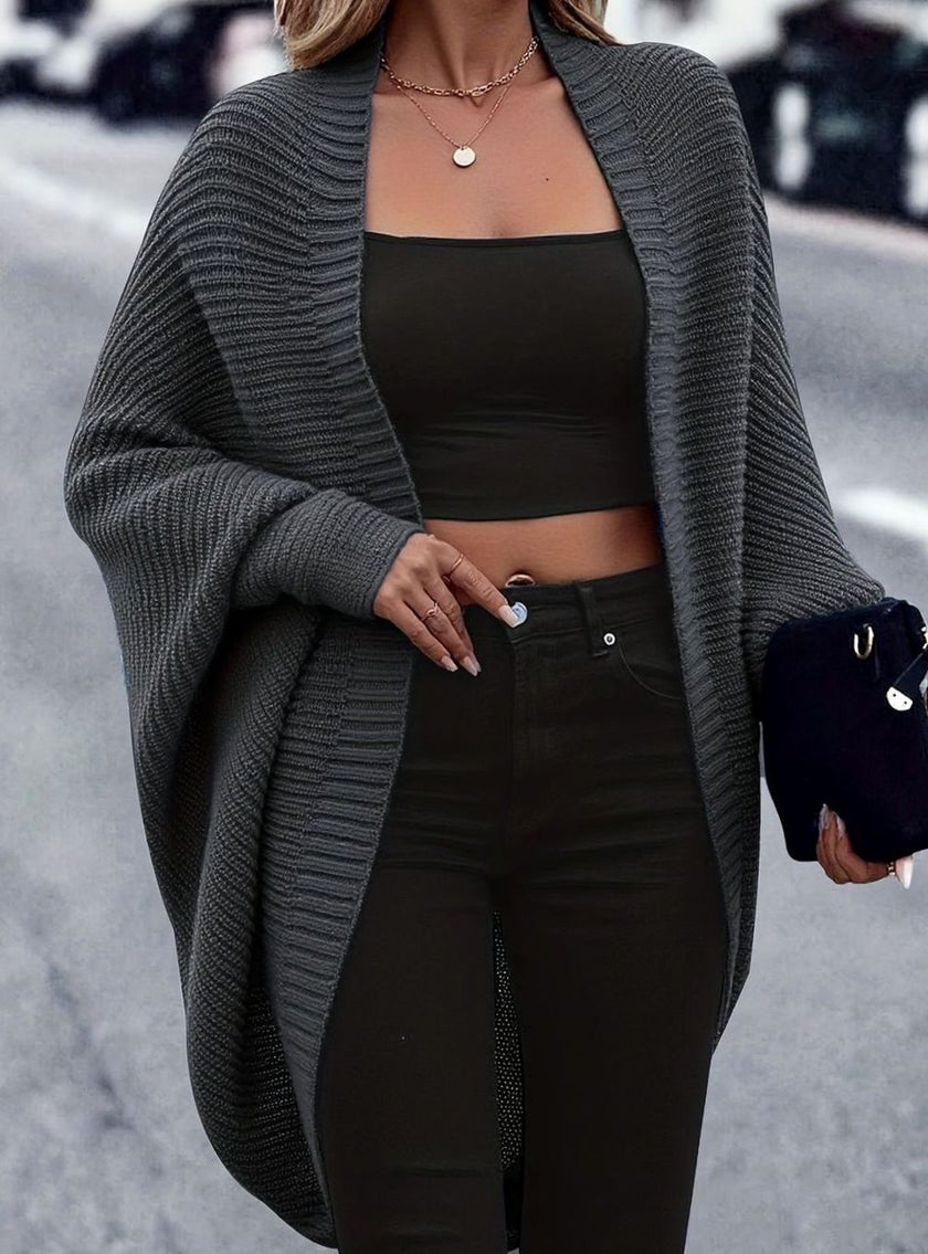 Madison | Women's Longline Open-Front Batwing-Sleeve Cardigan Knit Sweater with Wrap for Layering