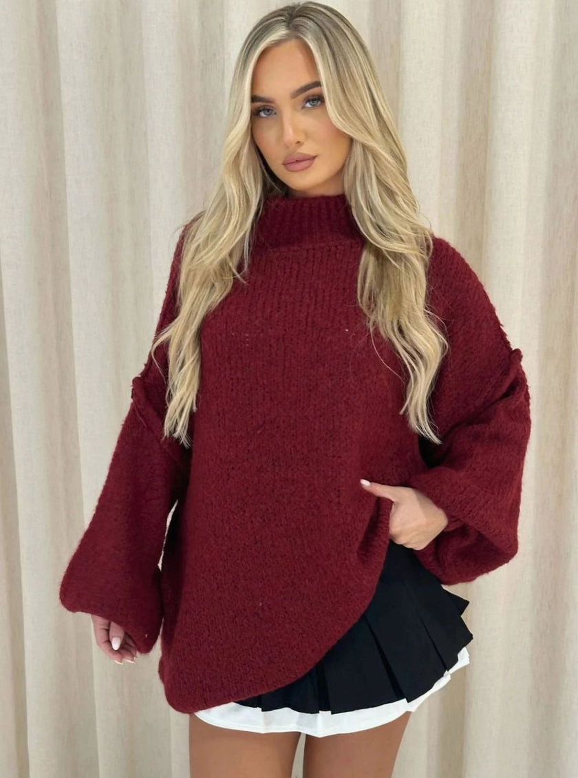 Fenna | Women's Loose Knit Sweater Oversized Mock-Neck Pullover with Turtleneck for Layering