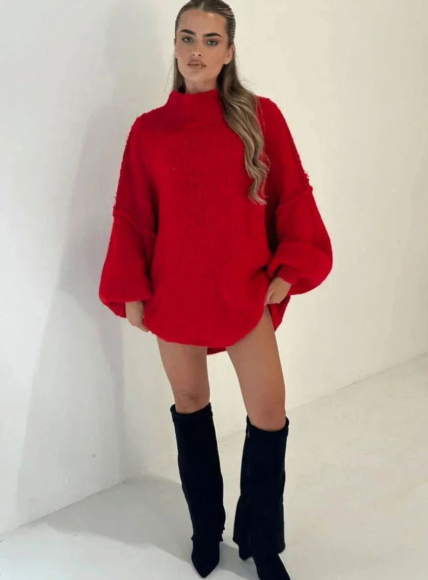 Fenna | Women's Loose Knit Sweater Oversized Mock-Neck Pullover with Turtleneck for Layering