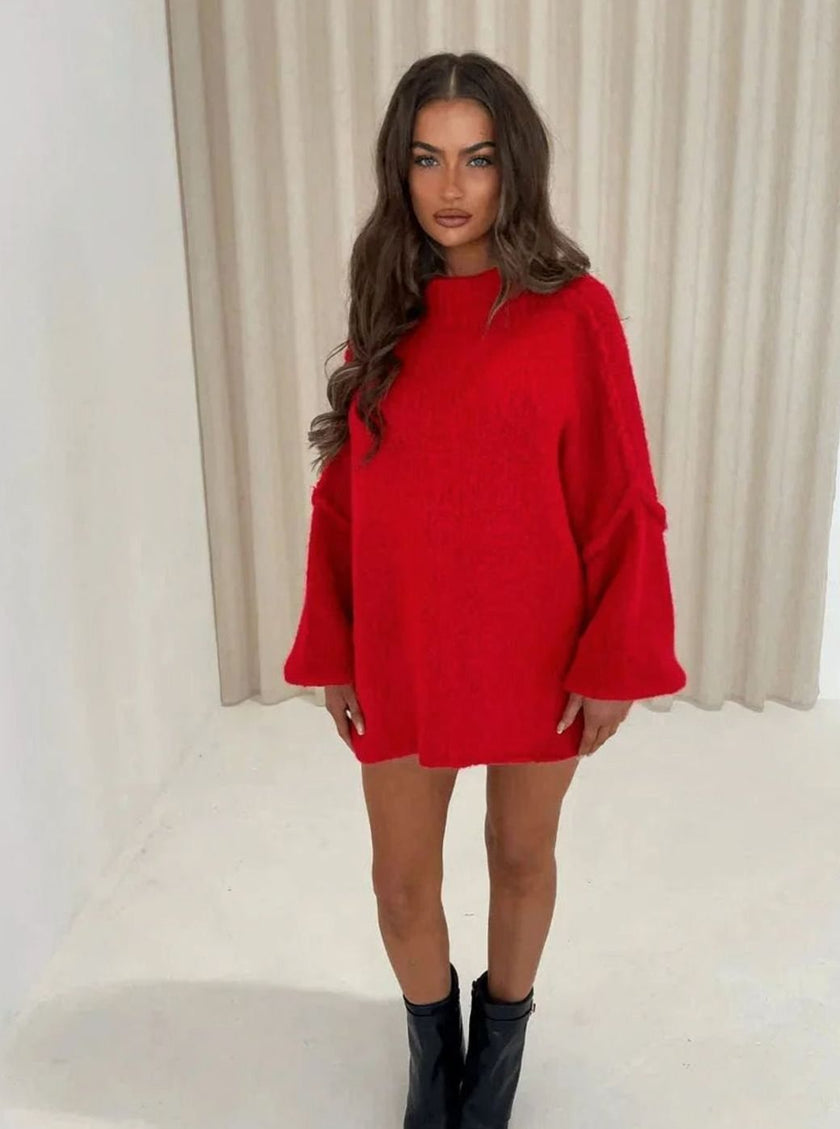 Fenna | Women's Loose Knit Sweater Oversized Mock-Neck Pullover with Turtleneck for Layering
