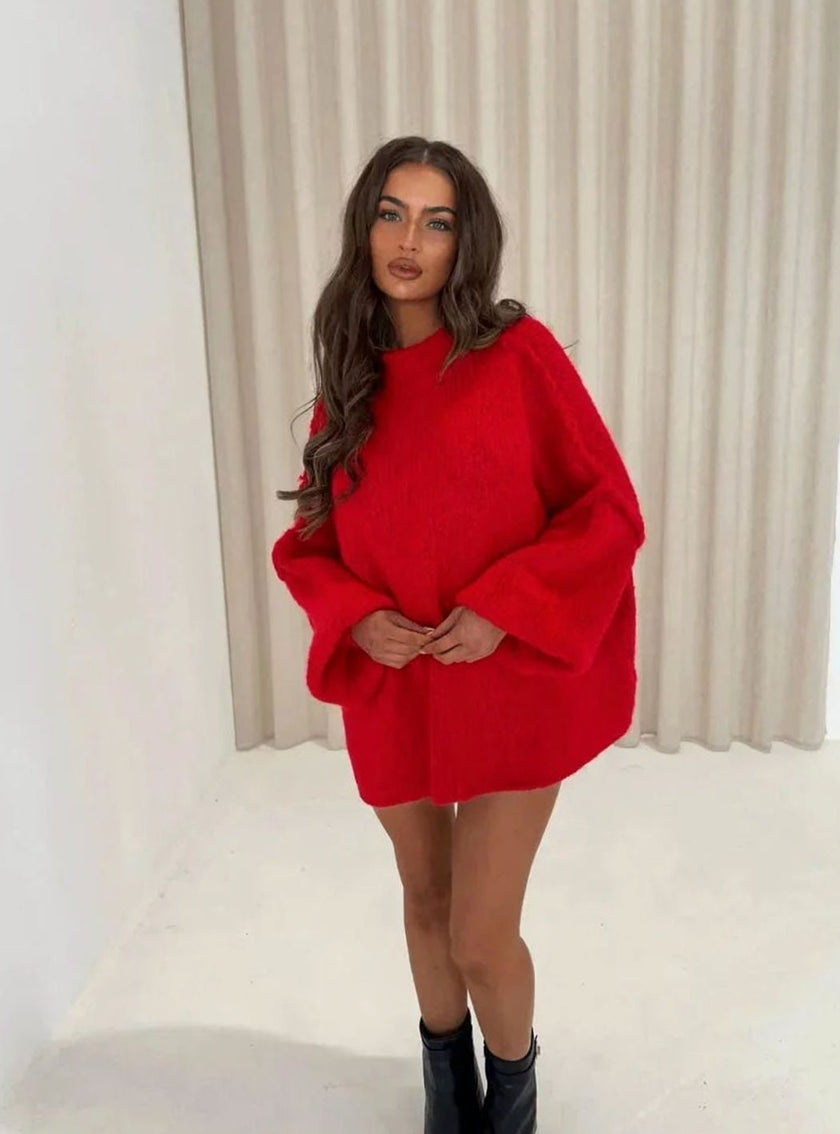 Fenna | Women's Loose Knit Sweater Oversized Mock-Neck Pullover with Turtleneck for Layering