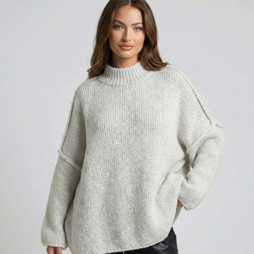 Fenna | Women's Loose Knit Sweater Oversized Mock-Neck Pullover with Turtleneck for Layering