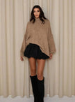 Fenna | Women's Loose Knit Sweater Oversized Mock-Neck Pullover with Turtleneck for Layering