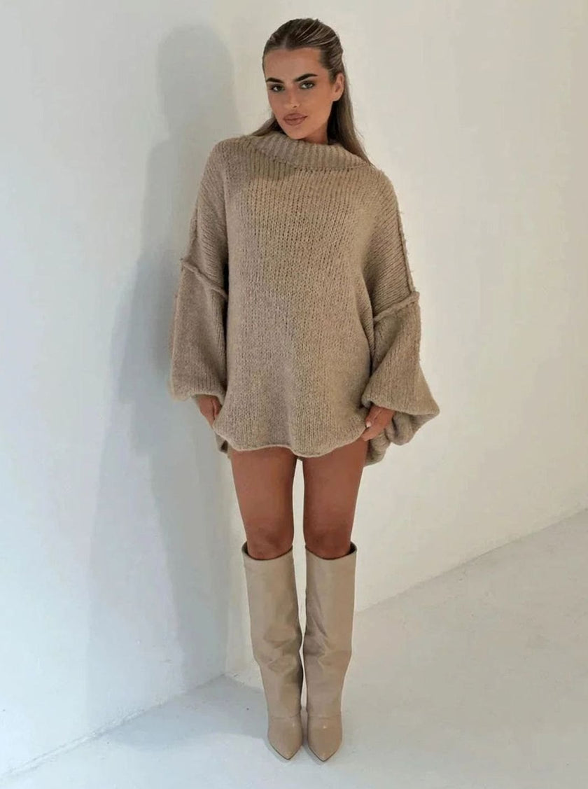 Fenna | Women's Loose Knit Sweater Oversized Mock-Neck Pullover with Turtleneck for Layering