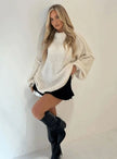 Fenna | Women's Loose Knit Sweater Oversized Mock-Neck Pullover with Turtleneck for Layering