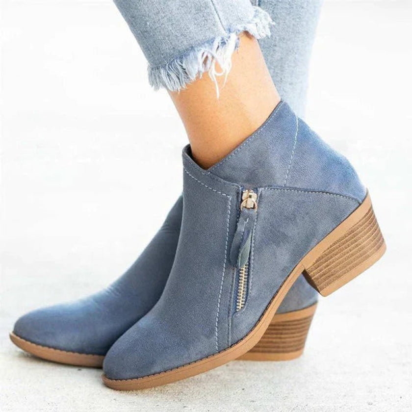 Evelyn | Women's Low-Heel Side-Zip Suede Ankle Boots