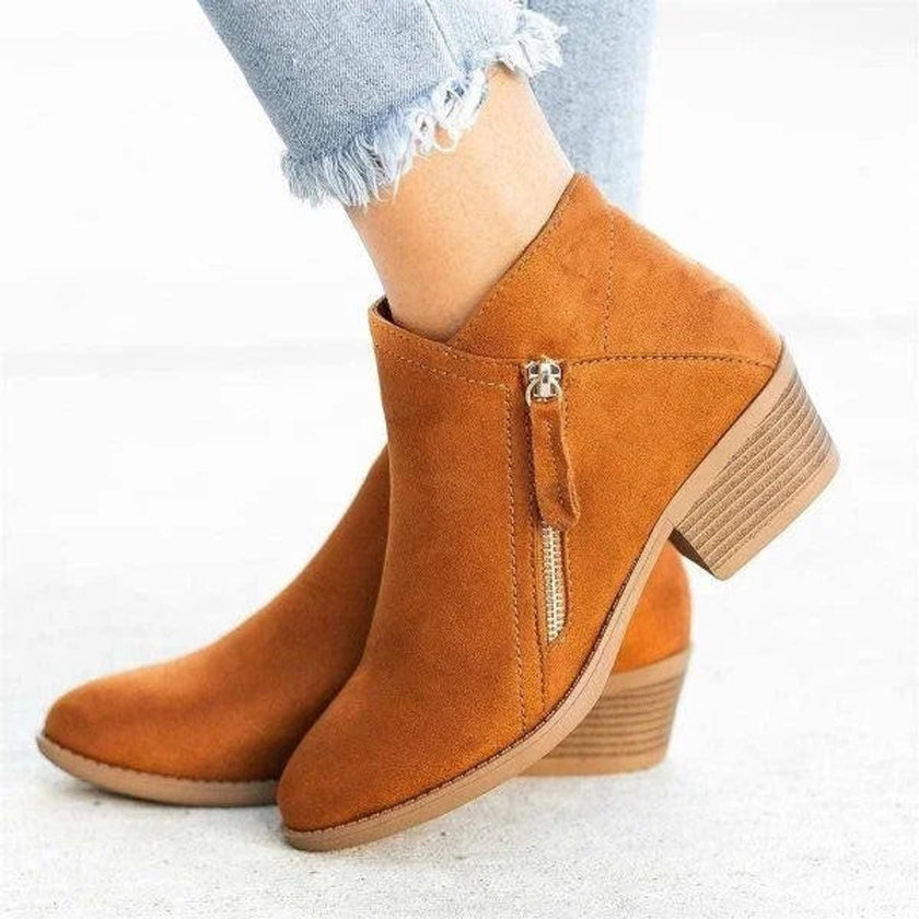 Evelyn | Women's Low-Heel Side-Zip Suede Ankle Boots