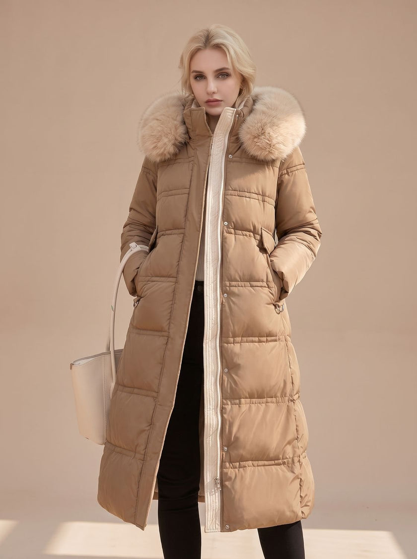 Mia | Women's Longline Fur-Hood Hooded Winter Puffer Parka