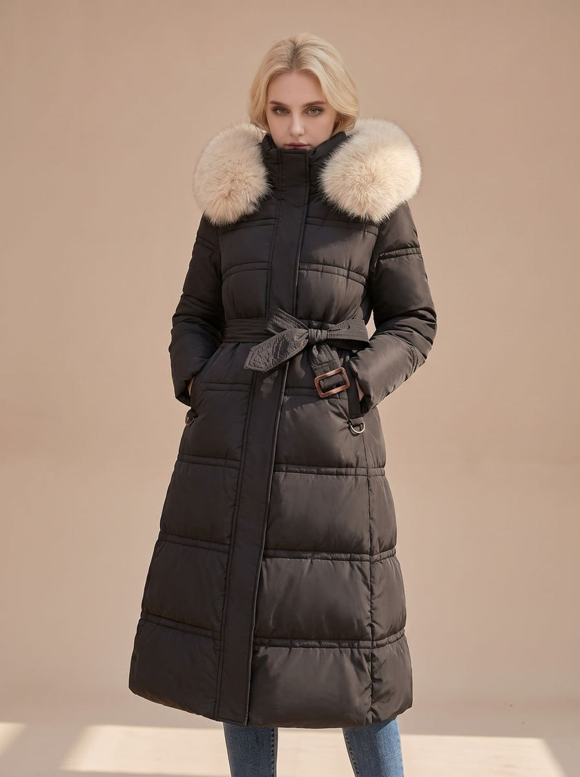 Mia | Women's Longline Fur-Hood Hooded Winter Puffer Parka