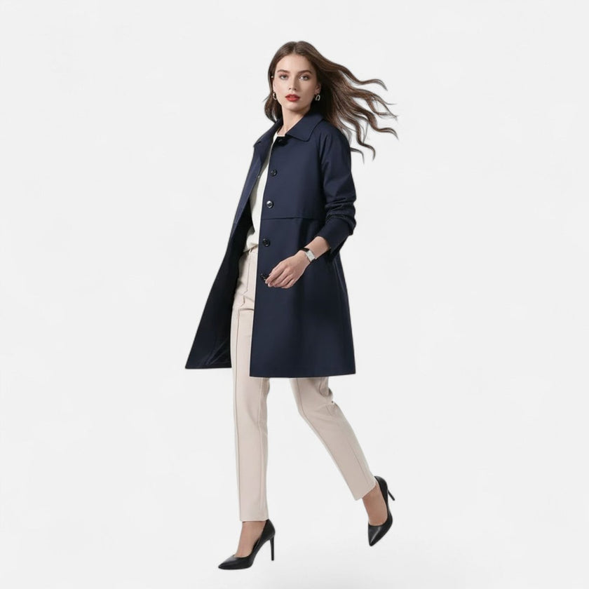 Trench Coat Women Wool Blend Mid-Length Double-Breasted A-Line