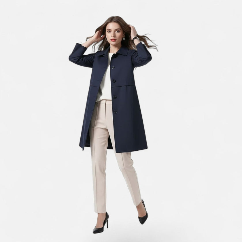 Trench Coat Women Wool Blend Mid-Length Double-Breasted A-Line