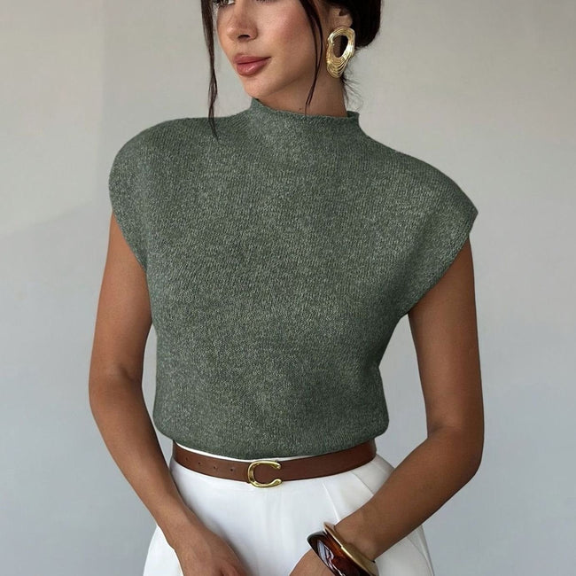Mia | Women's Mock Neck Cap-Sleeve Knit Sweater Vest with Turtleneck for Casual