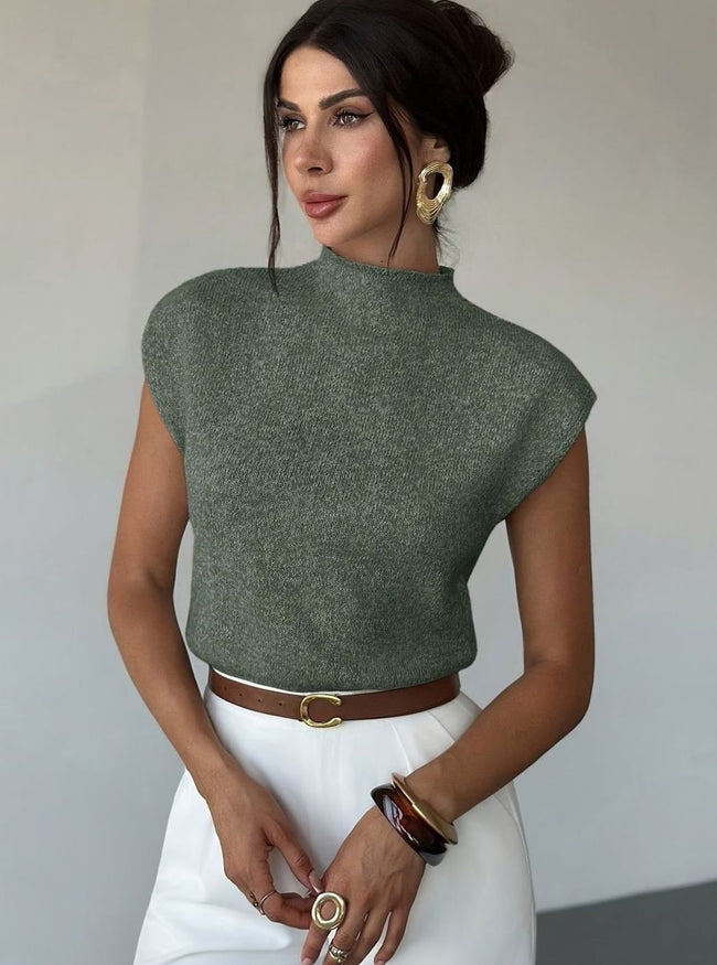 Mia | Women's Mock Neck Cap-Sleeve Knit Sweater Vest with Turtleneck for Casual