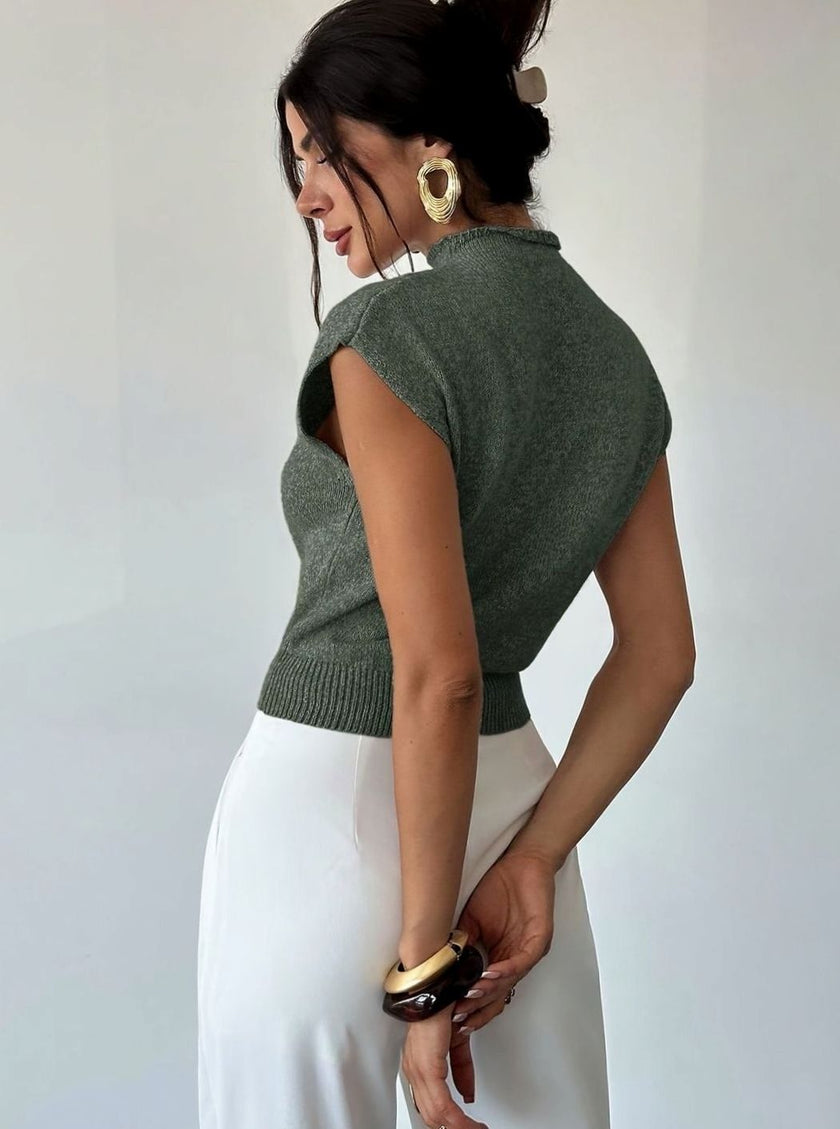 Mia | Women's Mock Neck Cap-Sleeve Knit Sweater Vest with Turtleneck for Casual