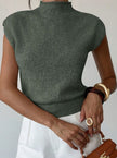 Mia | Women's Mock Neck Cap-Sleeve Knit Sweater Vest with Turtleneck for Casual