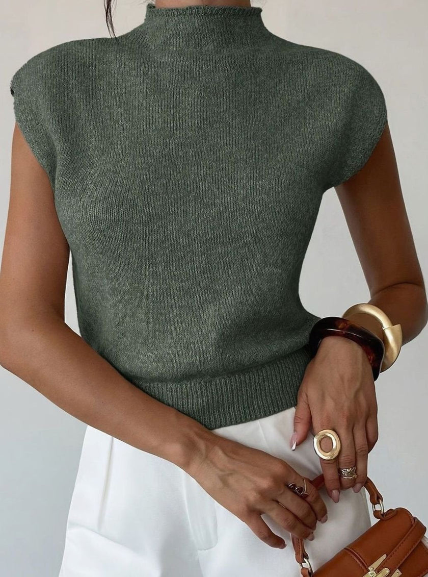 Mia | Women's Mock Neck Cap-Sleeve Knit Sweater Vest with Turtleneck for Casual