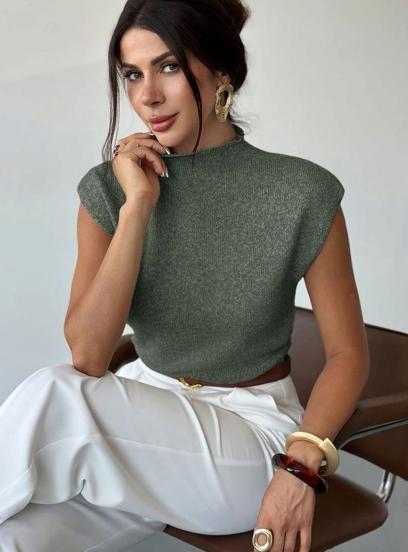 Mia | Women's Mock Neck Cap-Sleeve Knit Sweater Vest with Turtleneck for Casual