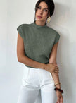 Mia | Women's Mock Neck Cap-Sleeve Knit Sweater Vest with Turtleneck for Casual