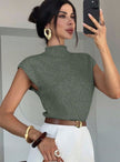 Mia | Women's Mock Neck Cap-Sleeve Knit Sweater Vest with Turtleneck for Casual