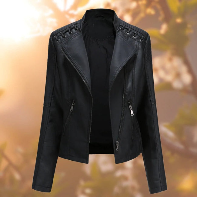 Wivi | Women's Zip-Up Faux-Leather Moto Jacket