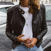 Faux Leather Jacket Women Moto Cropped Asymmetric Zip Stand Collar