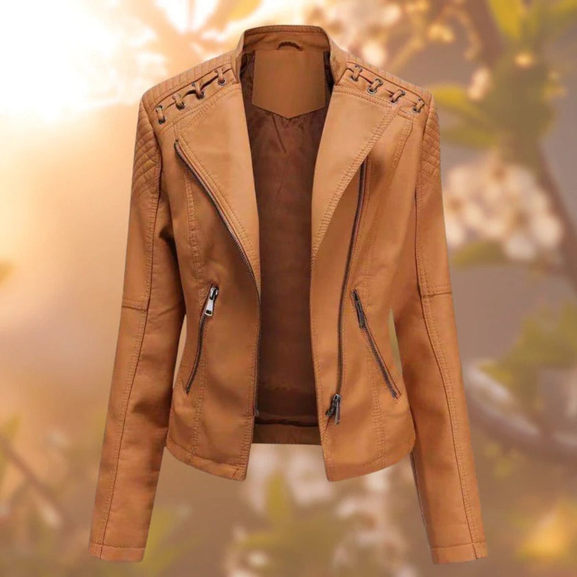 Wivi | Women's Zip-Up Faux-Leather Moto Jacket