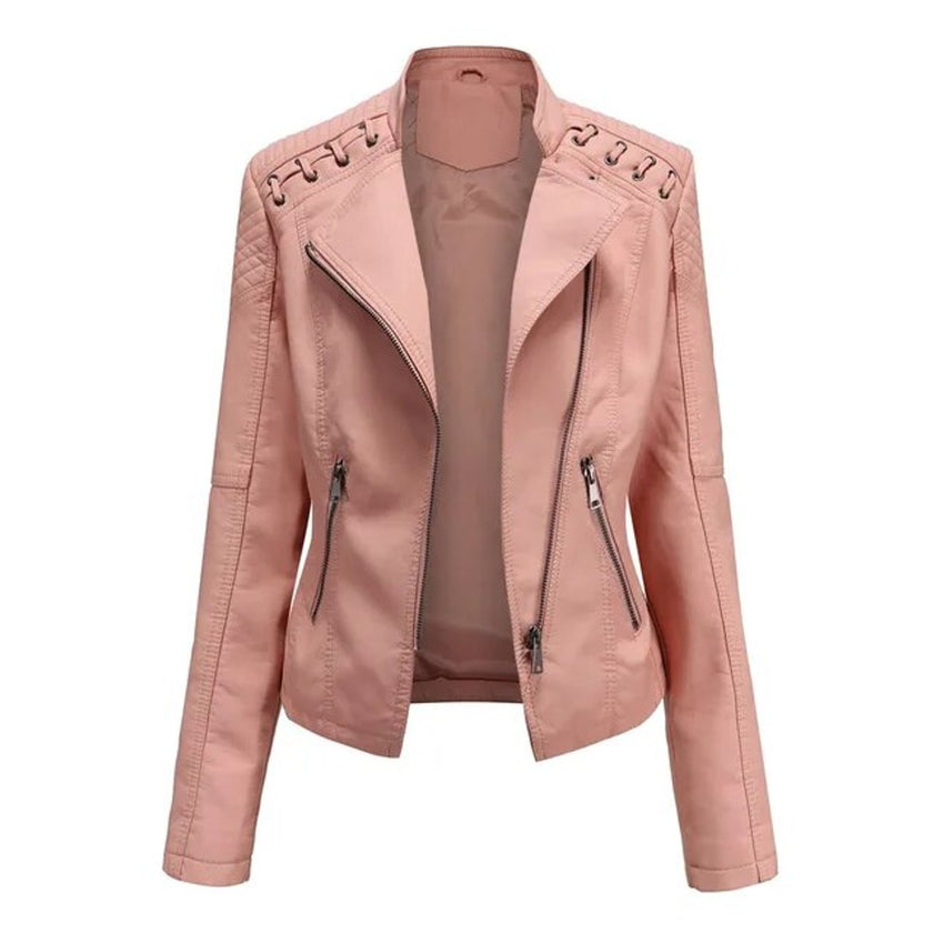 Wivi | Women's Zip-Up Faux-Leather Moto Jacket