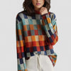 Lotte | Women's Multicolour Checked Mock-Neck Pullover Sweater with Color-Block for Everyday