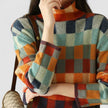 Lotte | Women's Multicolour Checked Mock-Neck Pullover Sweater with Color-Block for Everyday