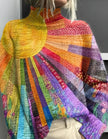 Victoria | Women's Multicolour Turtleneck Rainbow Knit Pullover Sweater with Roll-Neck for Casual