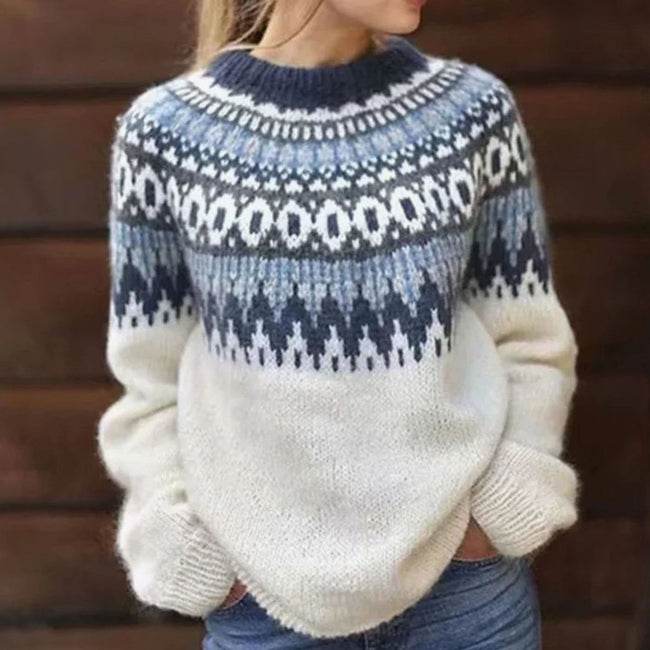 Elin | Women's Nordic Fair Isle Knit Cosy Womens Jumper Pullover Sweater with Turtleneck for Winter