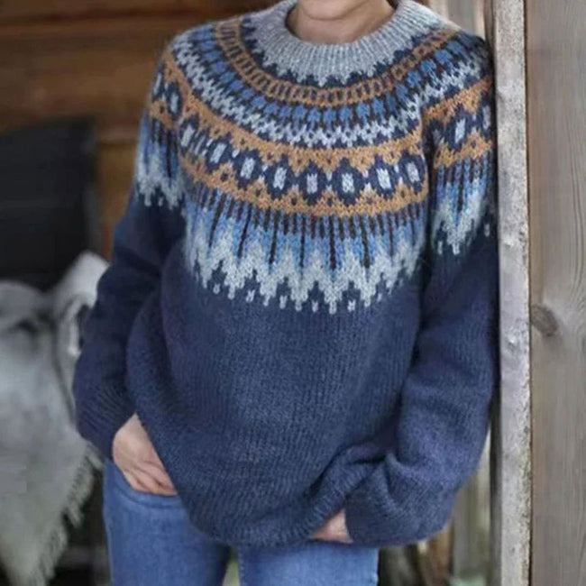 Elin | Women's Nordic Fair Isle Knit Cosy Womens Jumper Pullover Sweater with Turtleneck for Winter