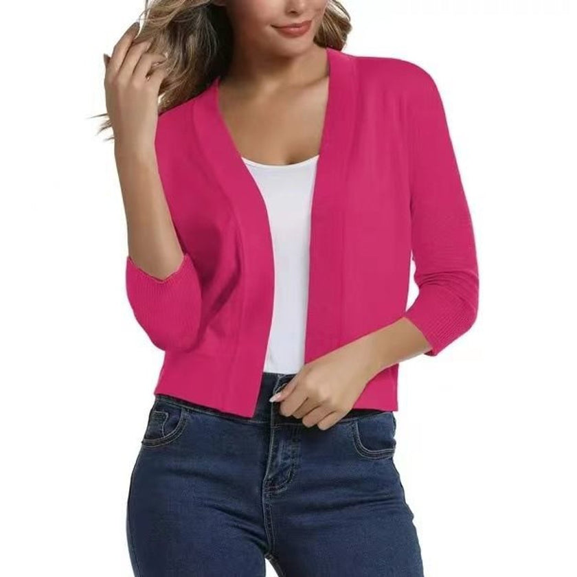 Emma | Women's Open-Front 3/4 Sleeve Cropped Cardigan with Elegant for Layering