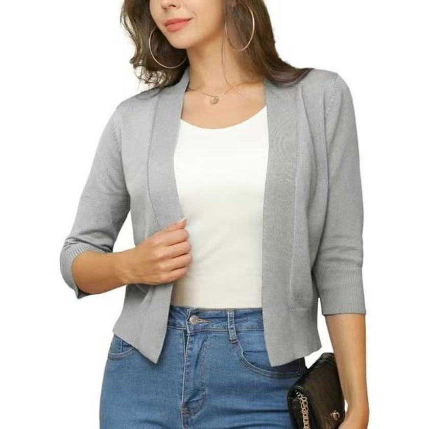 Emma | Women's Open-Front 3/4 Sleeve Cropped Cardigan with Elegant for Layering