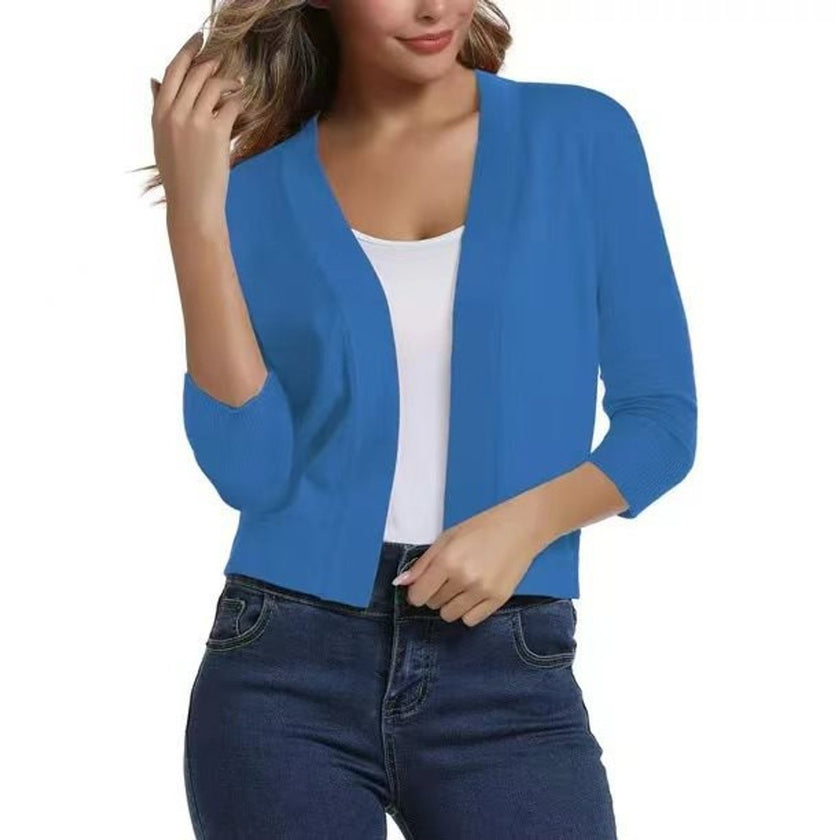 Emma | Women's Open-Front 3/4 Sleeve Cropped Cardigan with Elegant for Layering