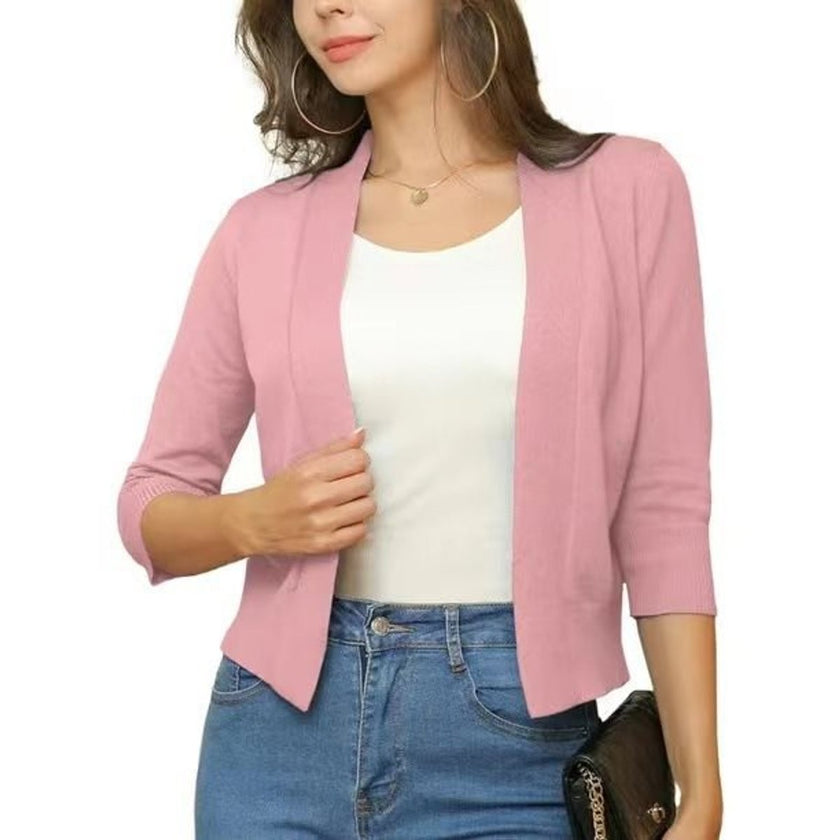 Emma | Women's Open-Front 3/4 Sleeve Cropped Cardigan with Elegant for Layering