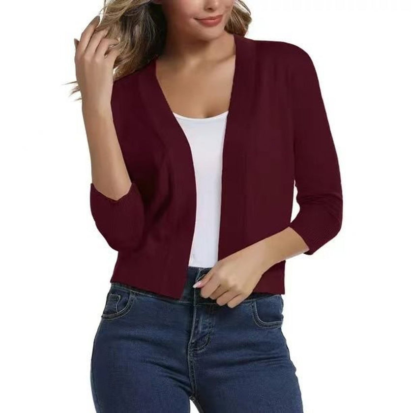 Emma | Women's Open-Front 3/4 Sleeve Cropped Cardigan with Elegant for Layering