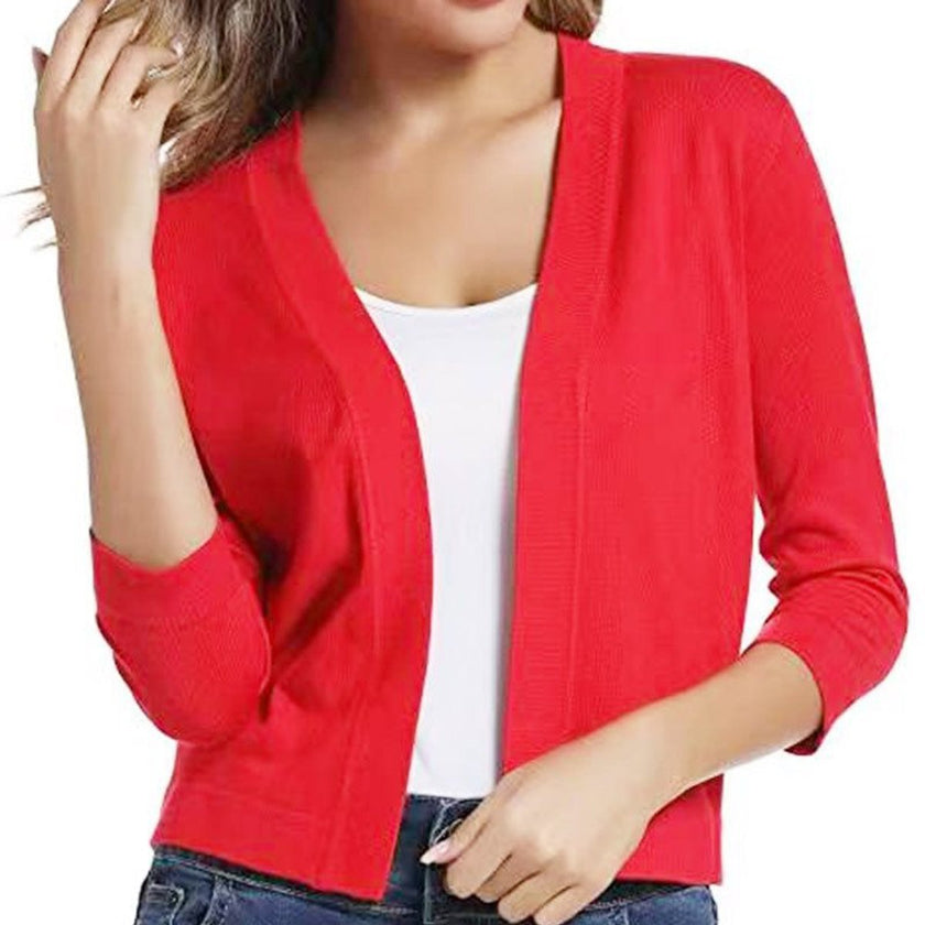 Emma | Women's Open-Front 3/4 Sleeve Cropped Cardigan with Elegant for Layering