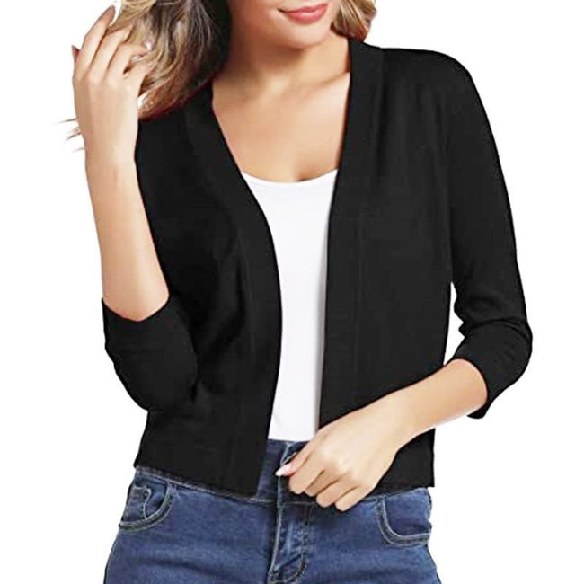 Emma | Women's Open-Front 3/4 Sleeve Cropped Cardigan with Elegant for Layering