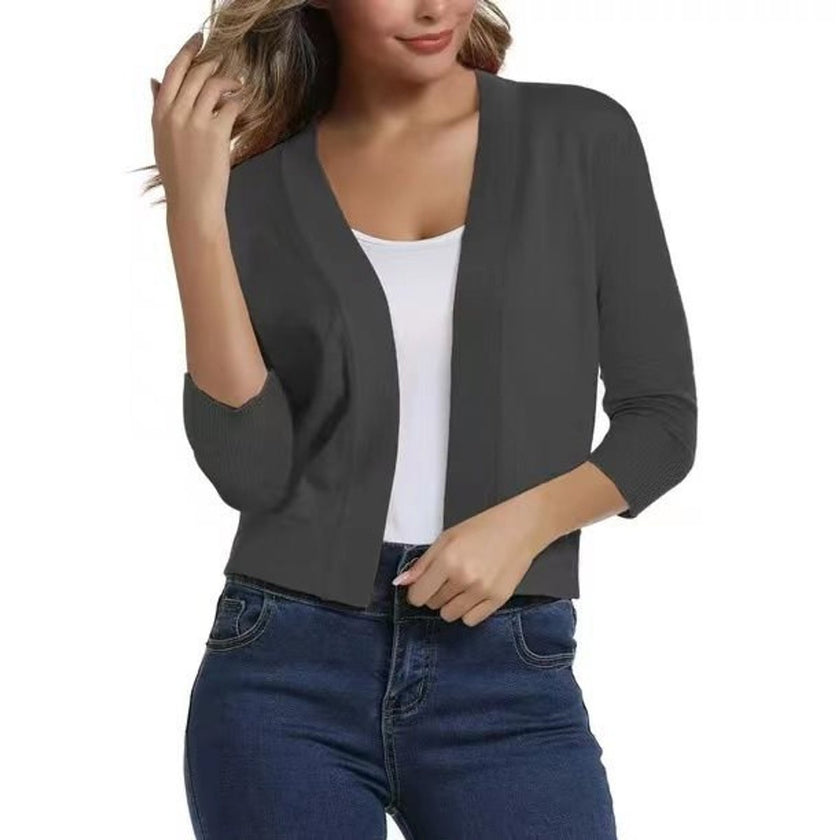 Emma | Women's Open-Front 3/4 Sleeve Cropped Cardigan with Elegant for Layering