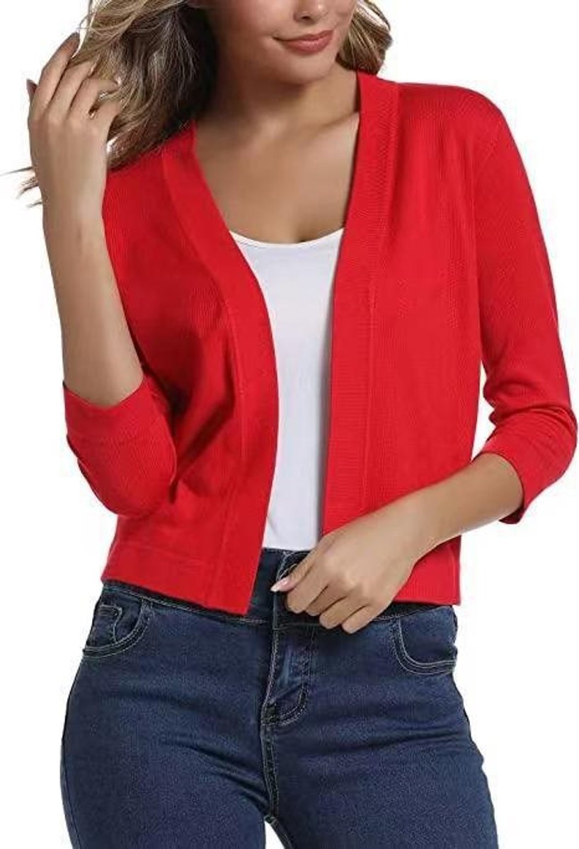 Emma | Women's Open-Front 3/4 Sleeve Cropped Cardigan with Elegant for Layering