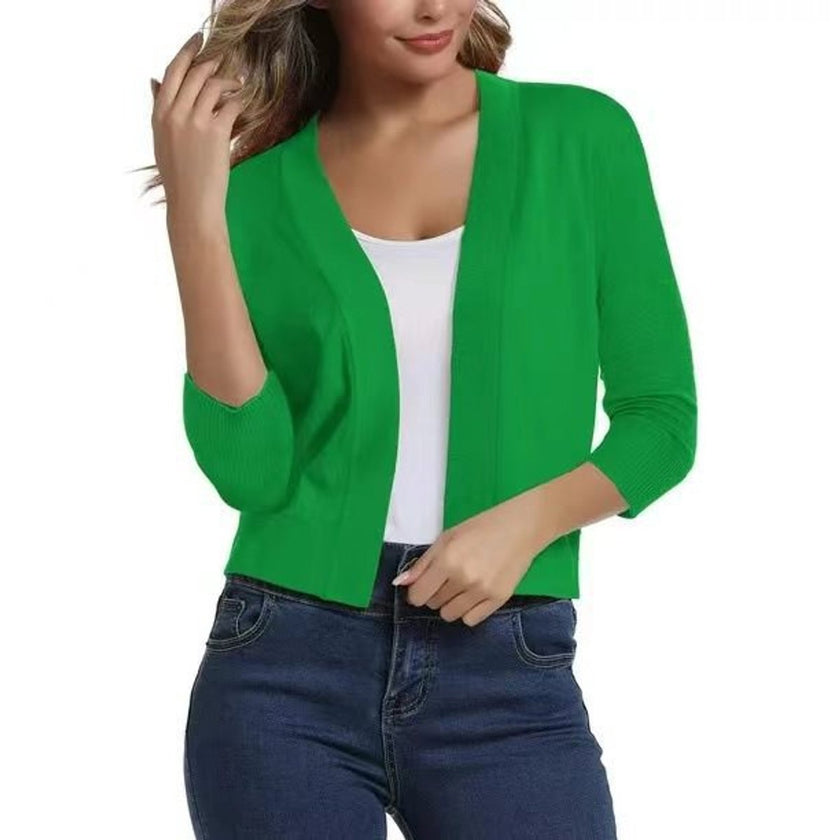 Emma | Women's Open-Front 3/4 Sleeve Cropped Cardigan with Elegant for Layering